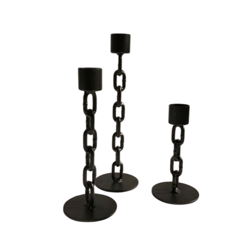 IRON BLACK TAPER CANDLE HOLDER SET OF 3